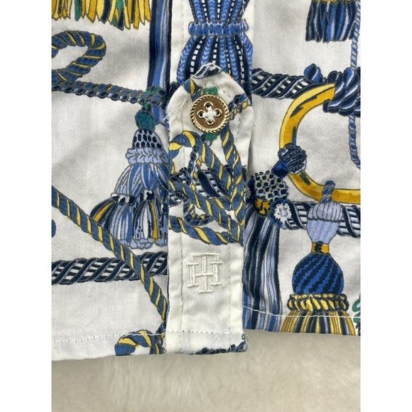 Tommy Hilfiger Shirt Womens Size Large Long Sleeve Tassel Print Button Front - Picture 11 of 16